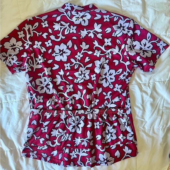 Canari Red and White Floral Bicyclist Shirt Hawaiian light weight vibrant sporty - Picture 2 of 7